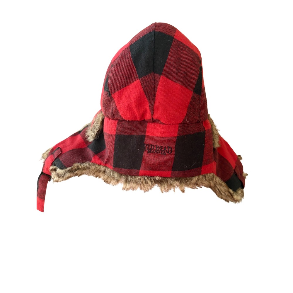 RedHead Buffalo Plaid Trapper Hat Red Black Faux Fur Flap Hunting Winter L/XL - Picture 7 of 11